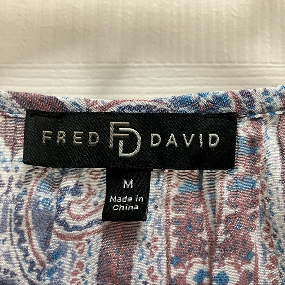 Fred David Womens M Multicolor‎ Paisley Blouse Pleated Shirt Boho - Picture 3 of 4